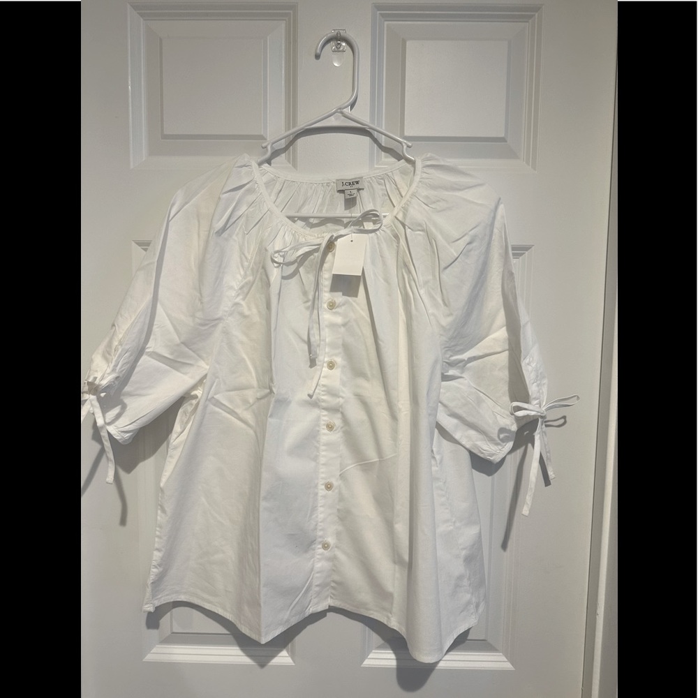 JCrew Factory button front top w/tie sleeves L